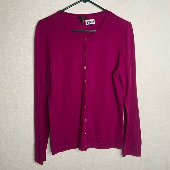 Talbots Cardigan Button Sweater Magenta Purple Raspberry‎ Cashmere Touch size M - Picture 4 of 10